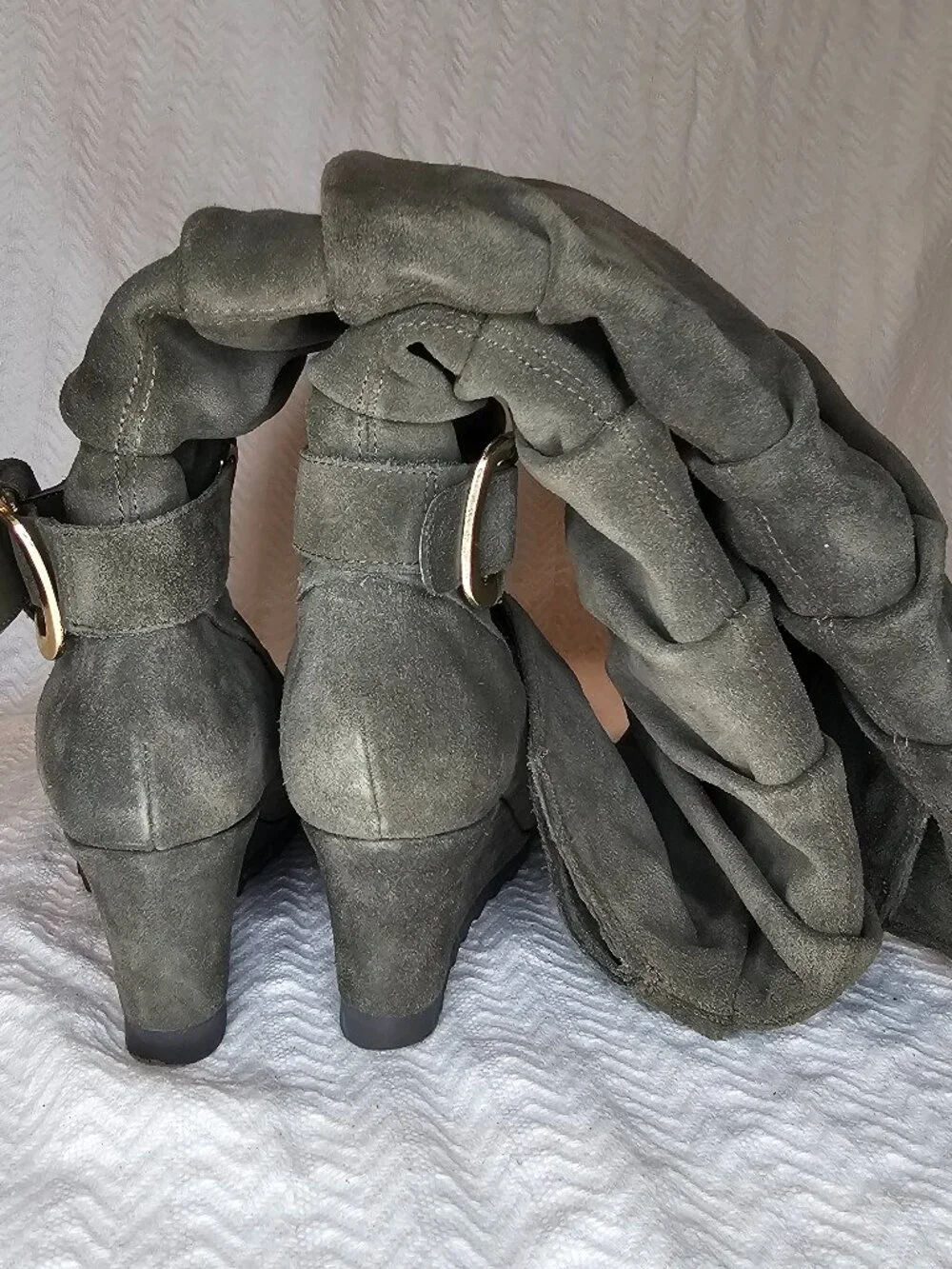 Earthies Raphaelle 2.75” Wedge Heel Slouchy Over The Knee Suede Boots 8.5B Pine